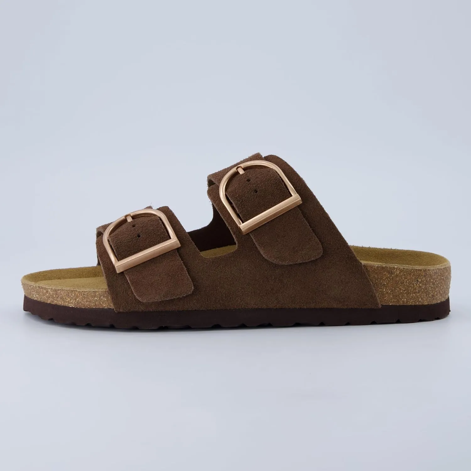 CUSHIONAIRE Legacy Cork Footbed Sandals for Women – Leather Double Strap Slides with Adjustable Buckles   Memory Foam