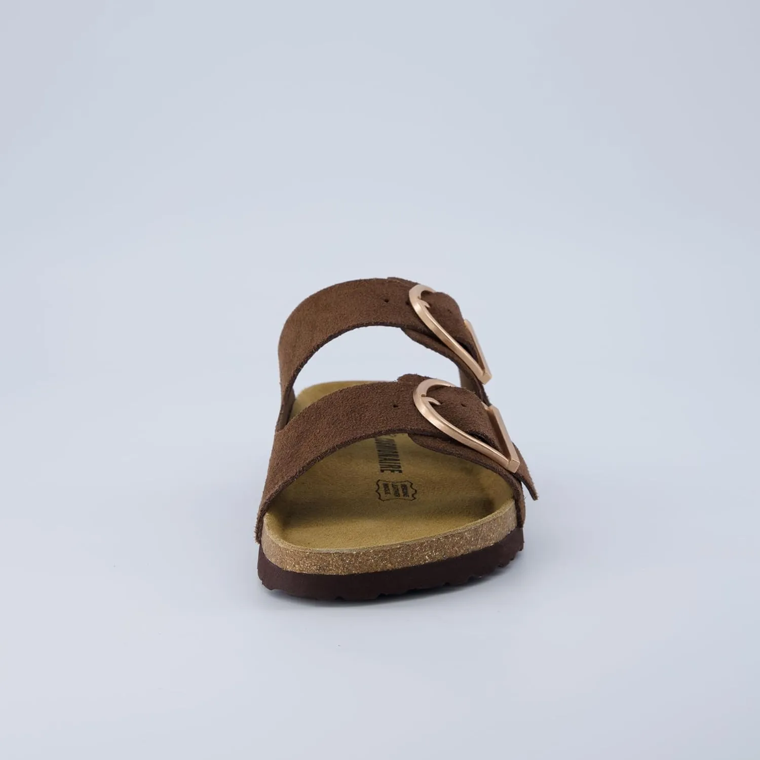 CUSHIONAIRE Legacy Cork Footbed Sandals for Women – Leather Double Strap Slides with Adjustable Buckles   Memory Foam