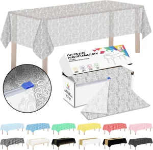 CXPSINC Plastic Table Cover Roll with Slide Cutter, Disposable Tablecloth Roll for Picnic, Party, Banquet, Birthdays, Weddings (Lace, 54 Inch X 300 Feet)