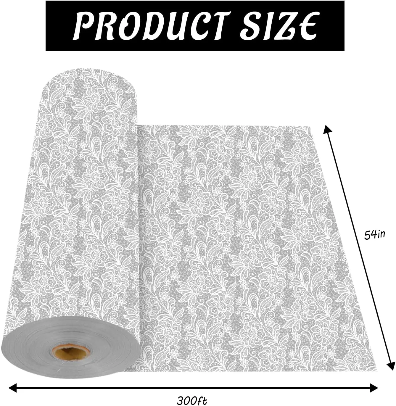 CXPSINC Plastic Table Cover Roll with Slide Cutter, Disposable Tablecloth Roll for Picnic, Party, Banquet, Birthdays, Weddings (Lace, 54 Inch X 300 Feet)