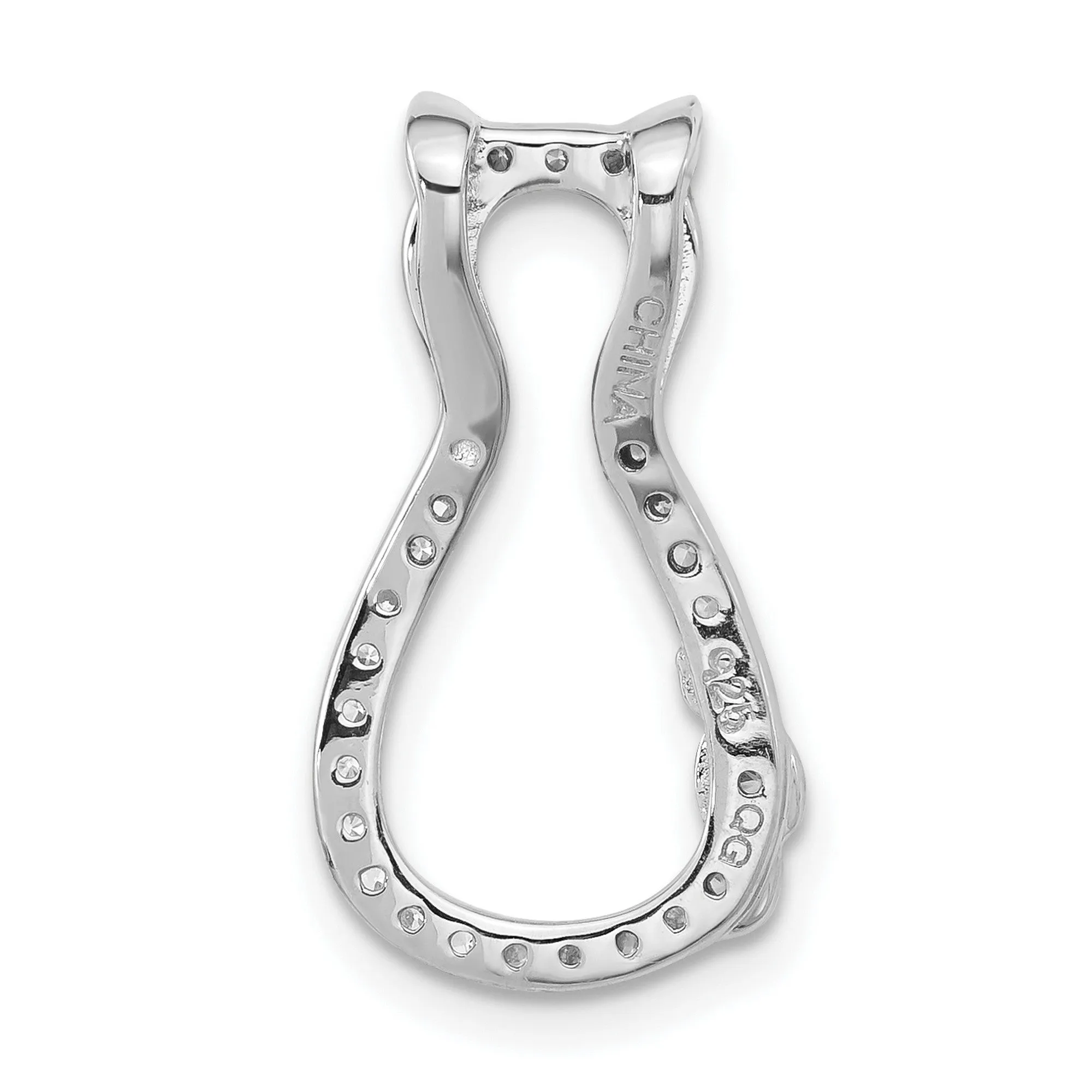 CZ Cat Chain Slide Charm Pendant in Real 925 Sterling Silver