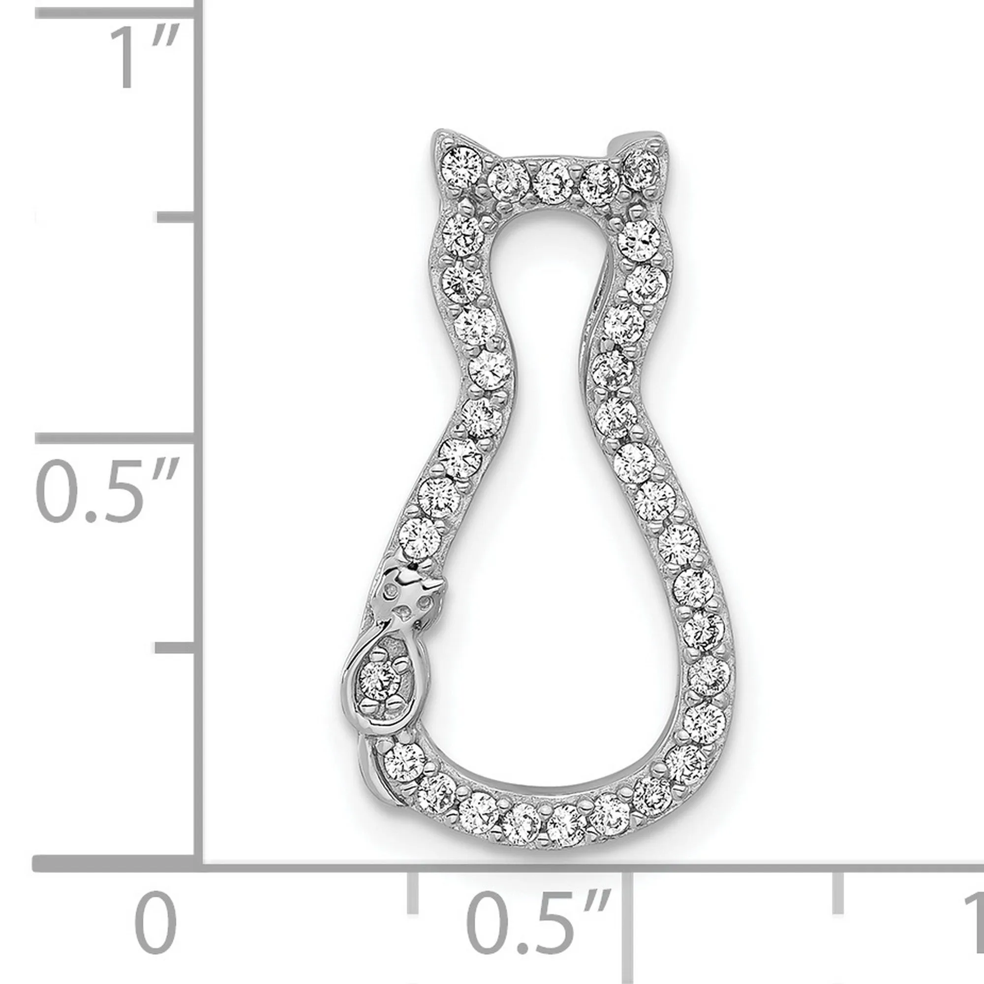 CZ Cat Chain Slide Charm Pendant in Real 925 Sterling Silver