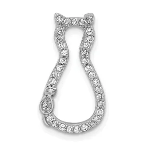 CZ Cat Chain Slide Charm Pendant in Real 925 Sterling Silver
