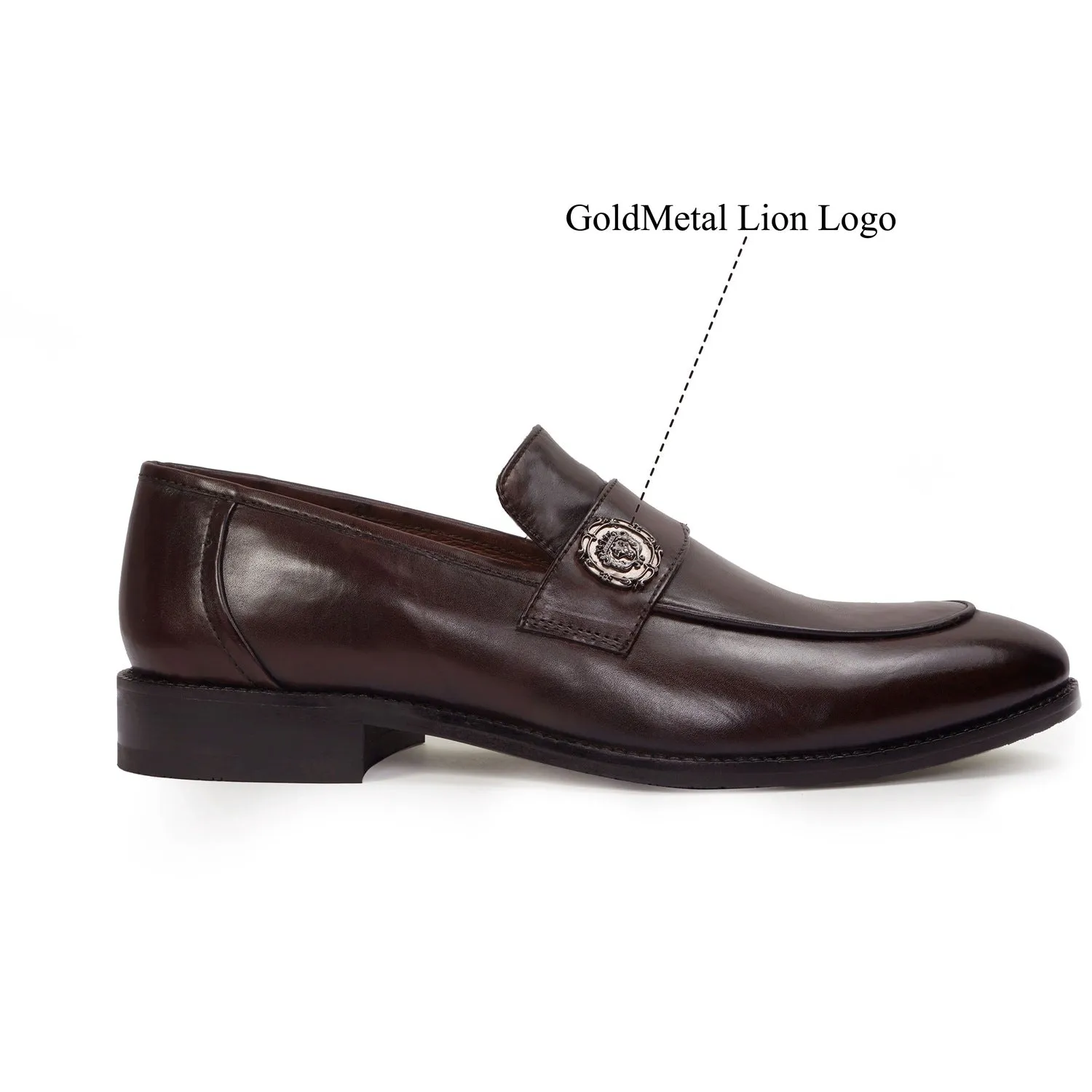 Dark Brown Formal Slip on with Gun Metal Lion Logo