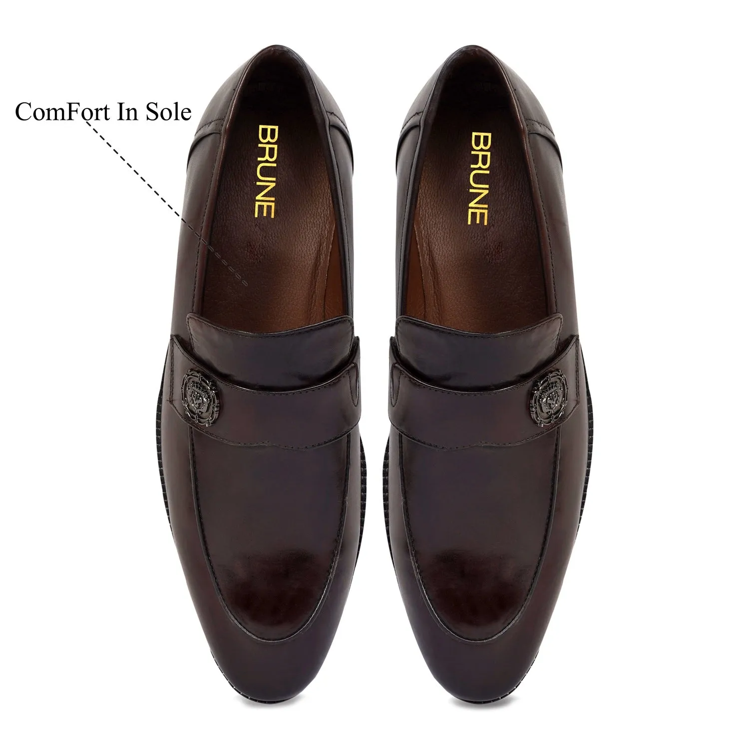 Dark Brown Formal Slip on with Gun Metal Lion Logo