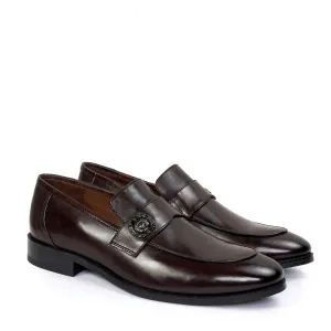 Dark Brown Formal Slip on with Gun Metal Lion Logo