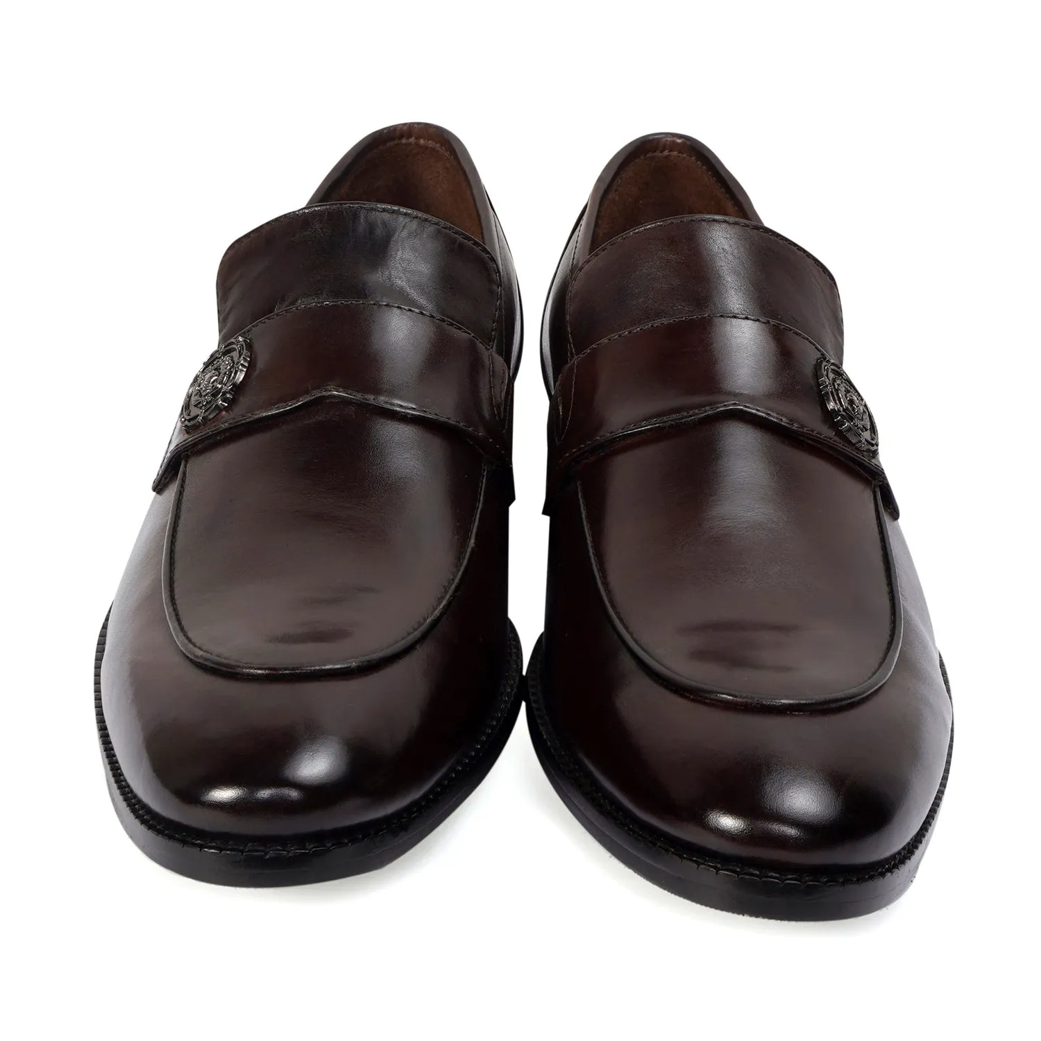 Dark Brown Formal Slip on with Gun Metal Lion Logo