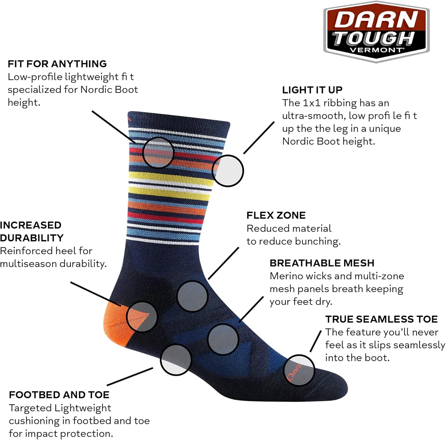 Darn Tough Men's Oslo Nordic Boot Lightweight with Cushion Snow Sock (Style 8034) -
