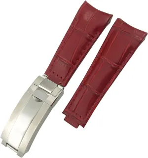 DASEB Curved End Genuine Leather 20mm Slide Lock Buckle Watchband for Rolex GMT Submariner Hulk Oyster Watch Strap