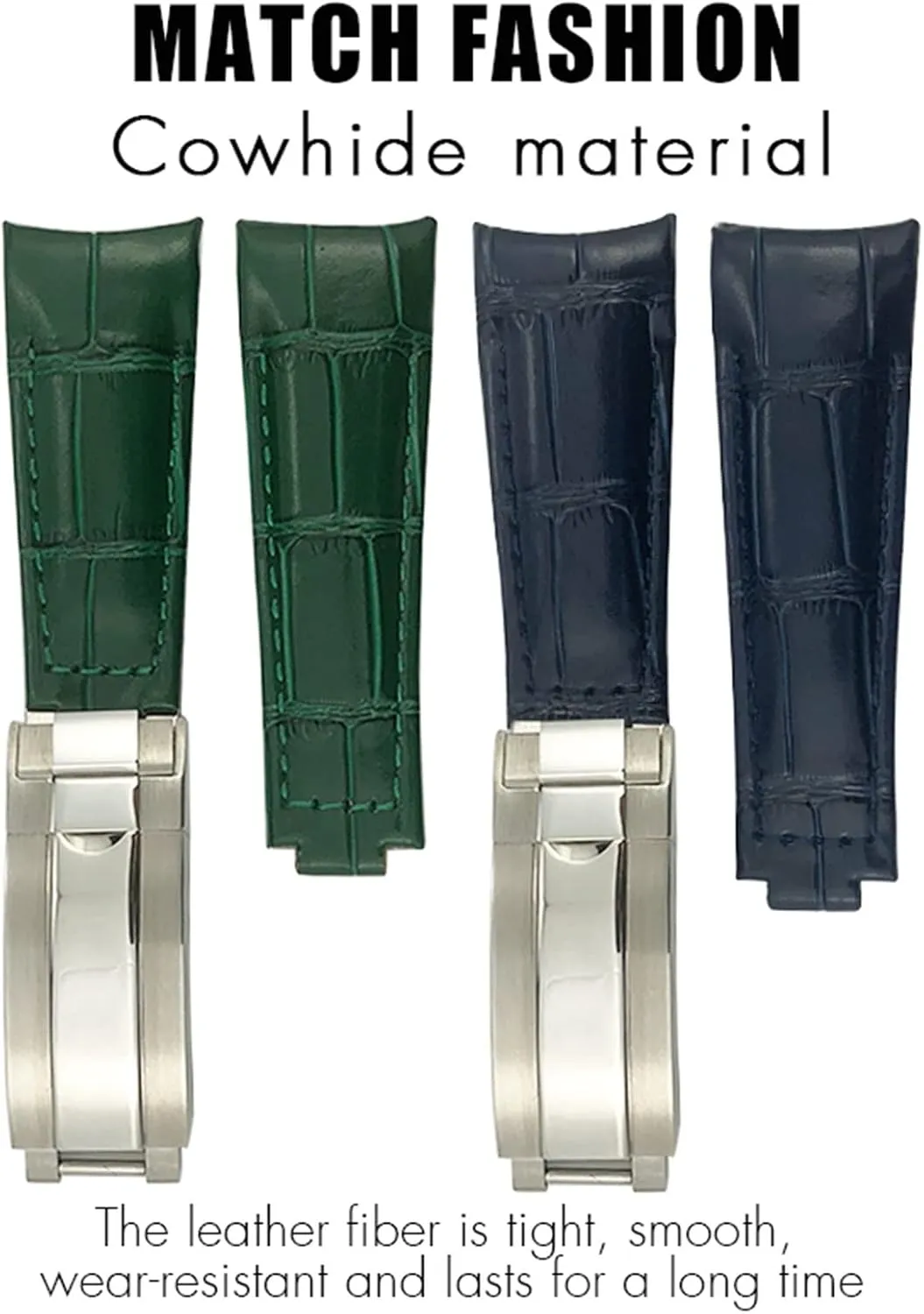 DASEB Curved End Genuine Leather 20mm Slide Lock Buckle Watchband for Rolex GMT Submariner Hulk Oyster Watch Strap