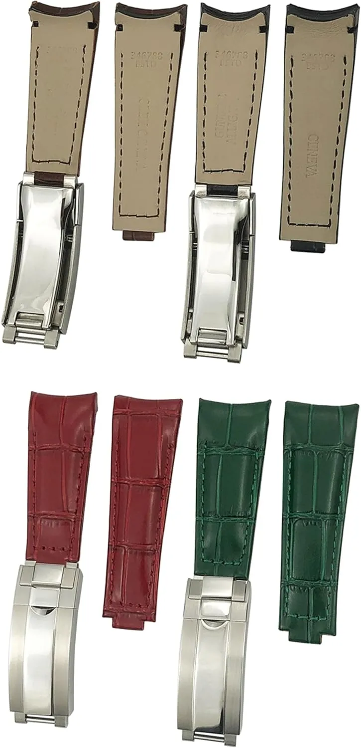 DASEB Curved End Genuine Leather 20mm Slide Lock Buckle Watchband for Rolex GMT Submariner Hulk Oyster Watch Strap
