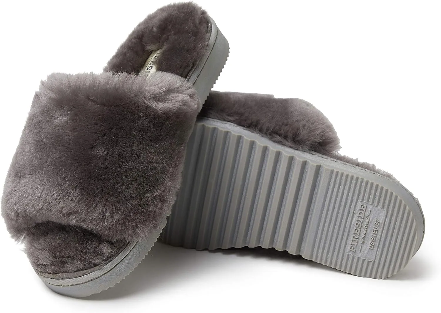 Dearfoams Women's Fireside Cairns Shearling Easy On/Off Slide Sandal Slipper
