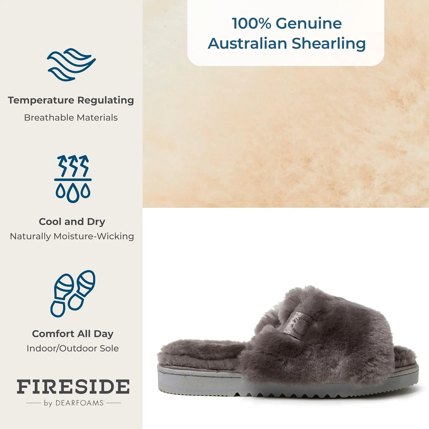 Dearfoams Women's Fireside Cairns Shearling Easy On/Off Slide Sandal Slipper