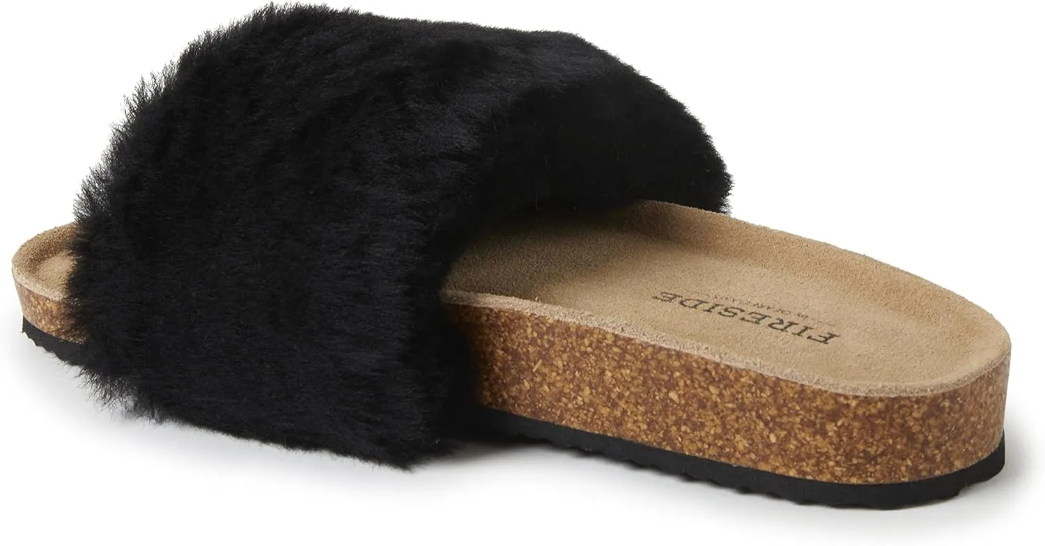 Dearfoams Women's Fireside Canberra Genuine Shearling Cork Footbed Easy On/Off Slide