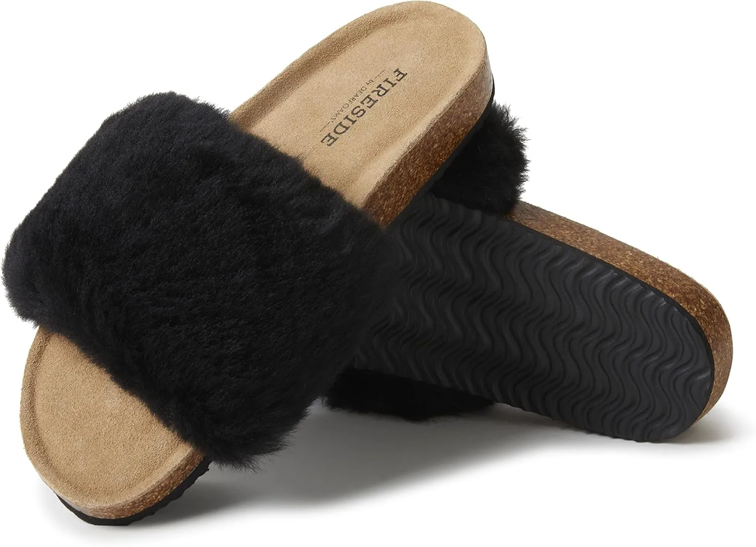 Dearfoams Women's Fireside Canberra Genuine Shearling Cork Footbed Easy On/Off Slide