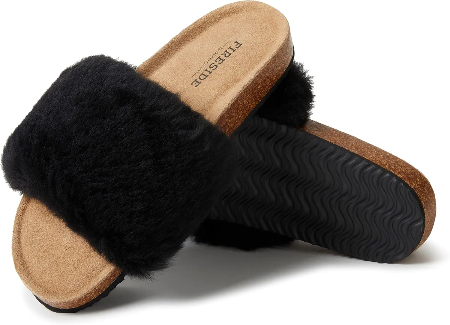 Dearfoams Women's Fireside Canberra Genuine Shearling Cork Footbed Easy On/Off Slide