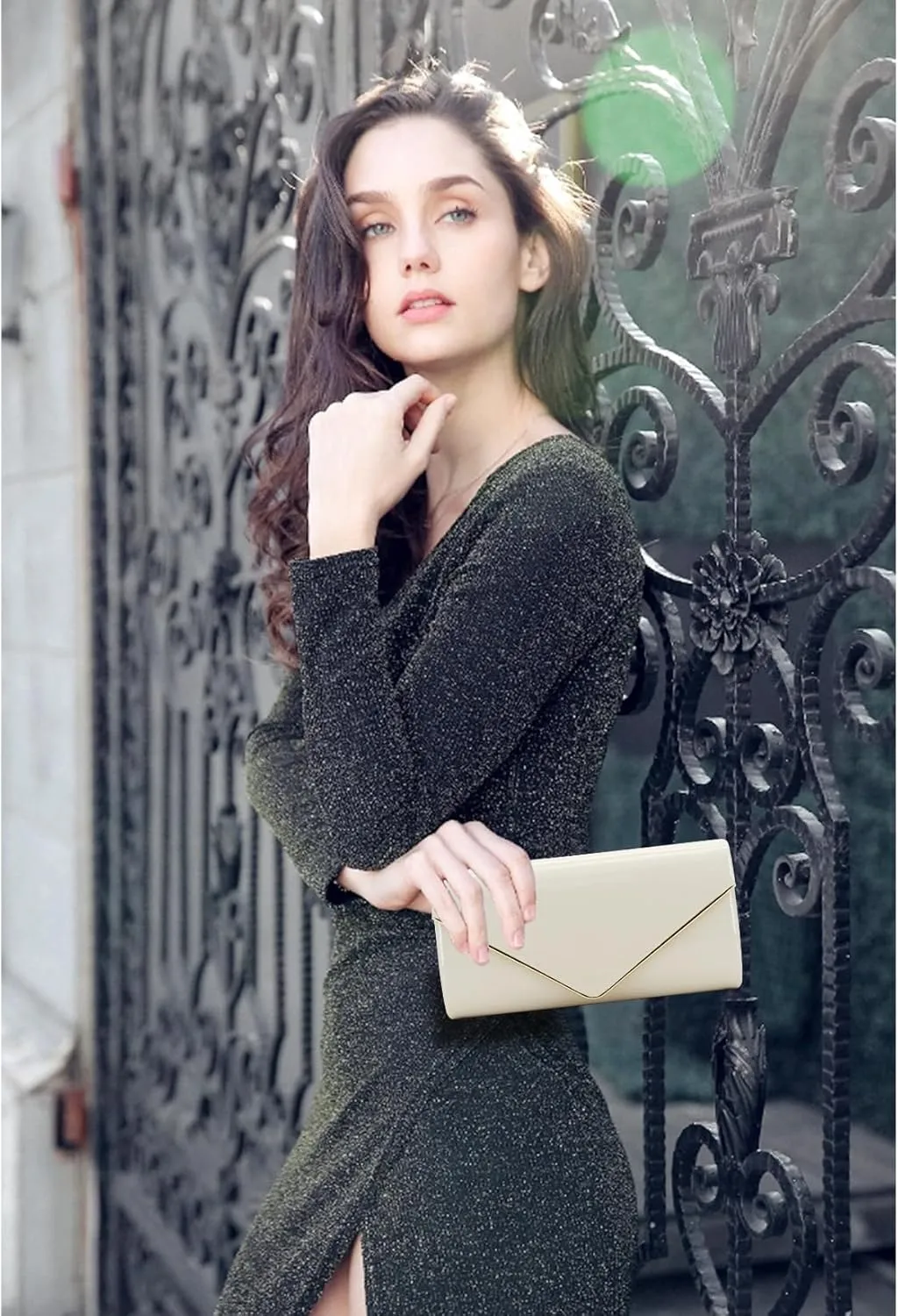 Dexmay Patent Leather Envelope Clutch Purse Shiny Candy Foldover Clutch Evening Bag for Women
