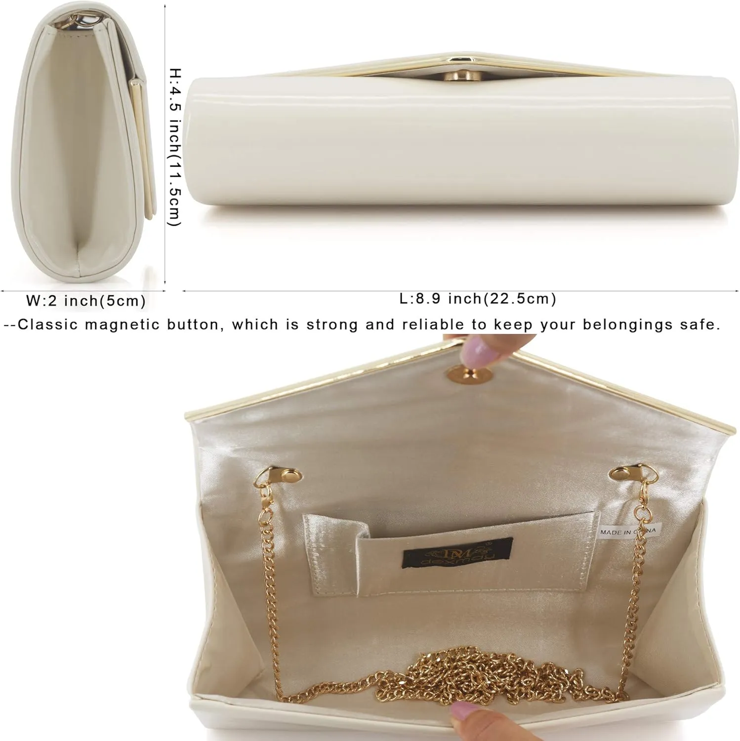 Dexmay Patent Leather Envelope Clutch Purse Shiny Candy Foldover Clutch Evening Bag for Women