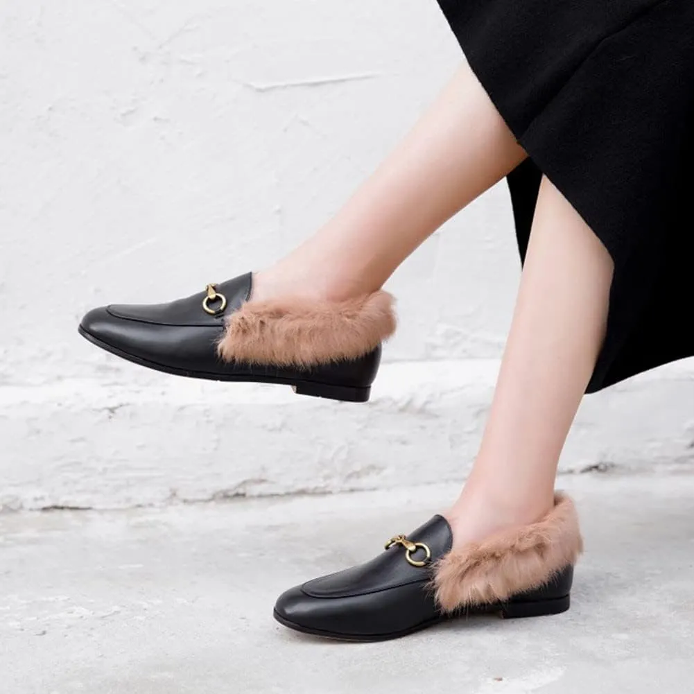 Divanne Loafers for Women, Womens Loafer Flats Gold Chain Penny Loafers Slip On Fur Loafer Mules