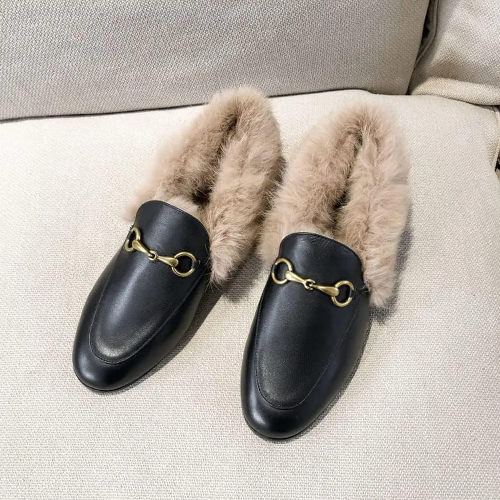 Divanne Loafers for Women, Womens Loafer Flats Gold Chain Penny Loafers Slip On Fur Loafer Mules