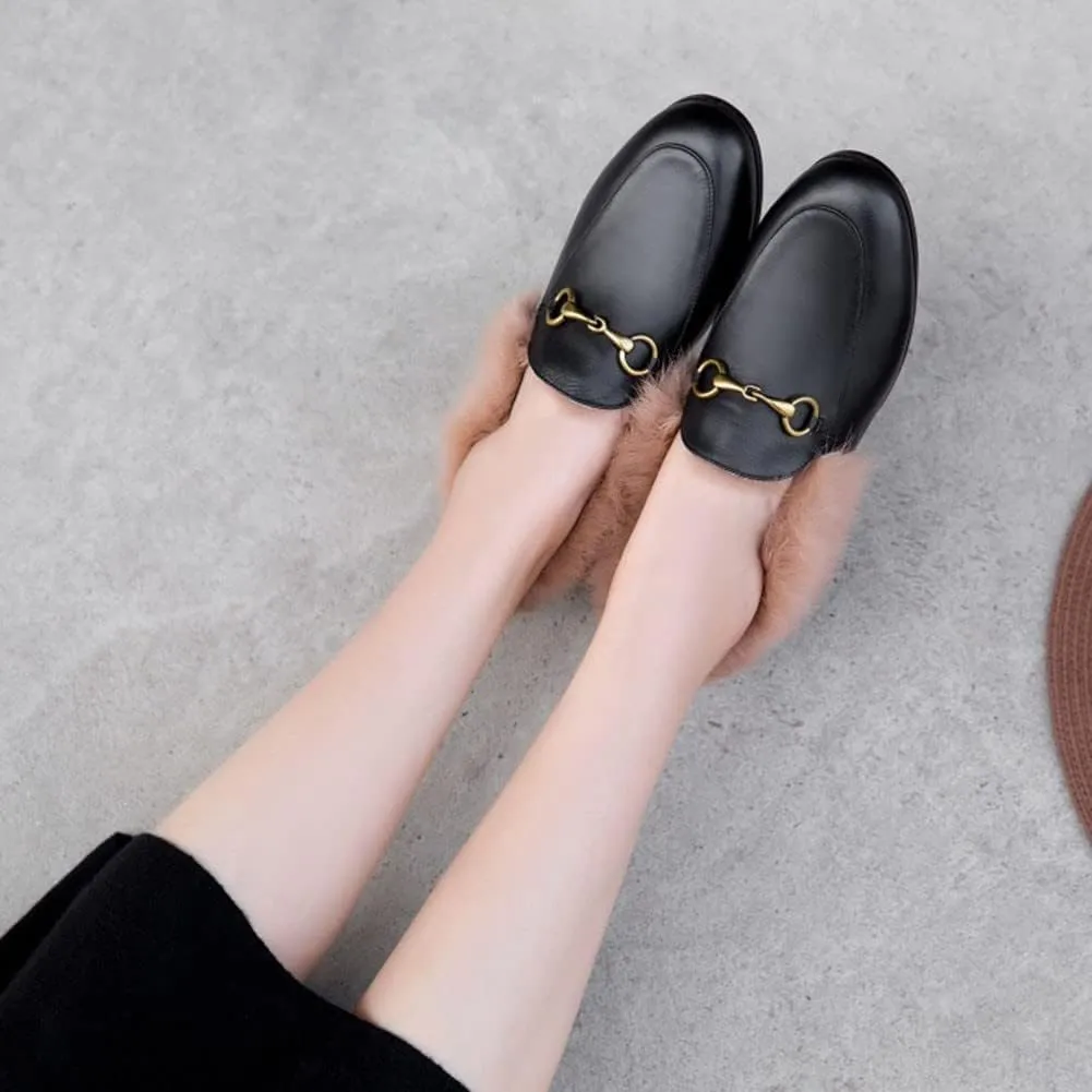 Divanne Loafers for Women, Womens Loafer Flats Gold Chain Penny Loafers Slip On Fur Loafer Mules