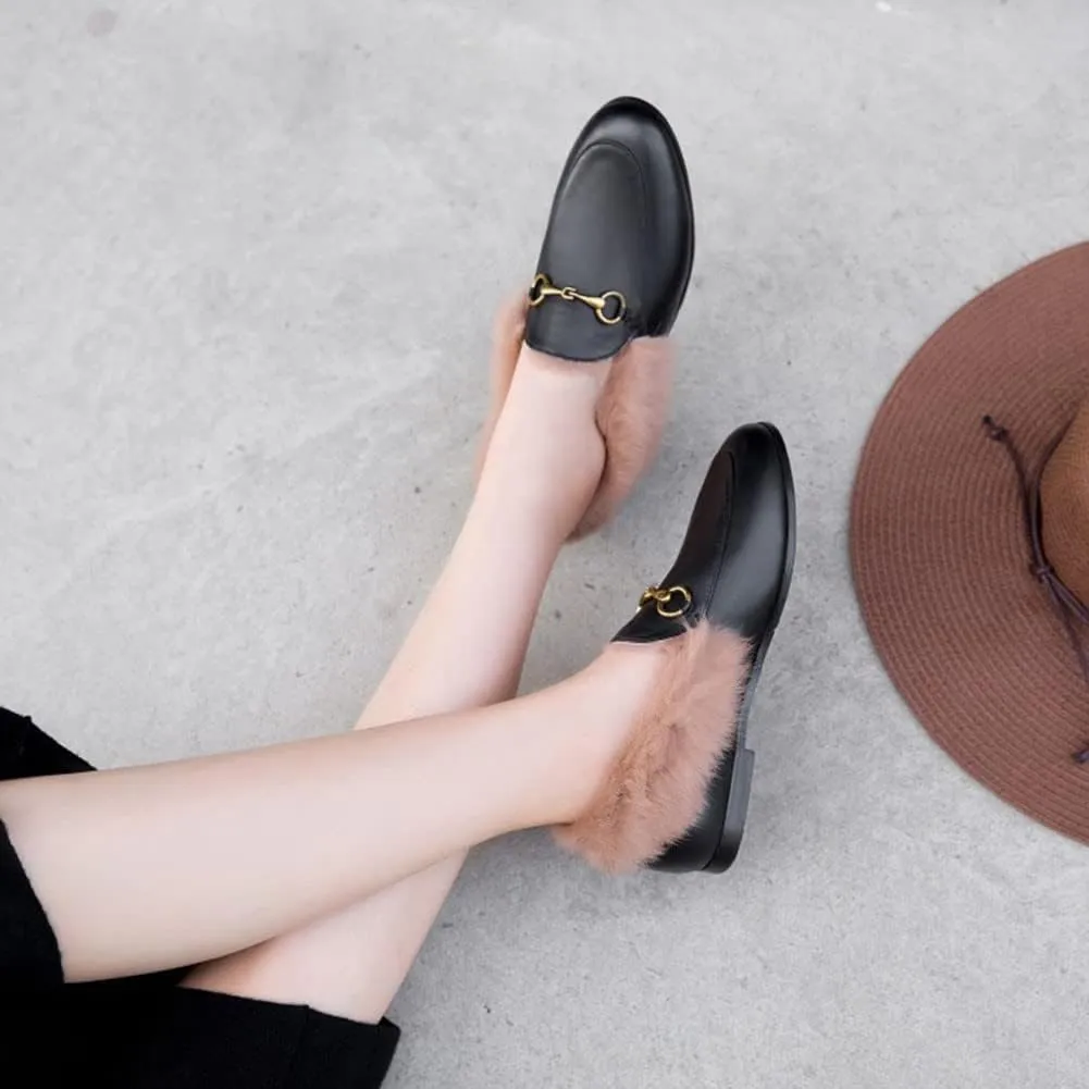 Divanne Loafers for Women, Womens Loafer Flats Gold Chain Penny Loafers Slip On Fur Loafer Mules