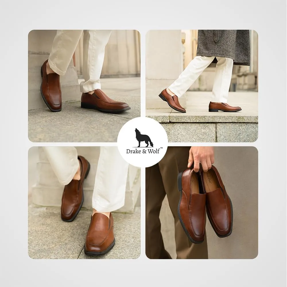 Drake & Wolf Mens Loafers Shoes - Mens Dress Shoes - Classic Manmade Microfiber Leather Loafers for Men Casual Dress Shoes - Comfortable Slip On Dress Shoes for Men - Formal Shoes