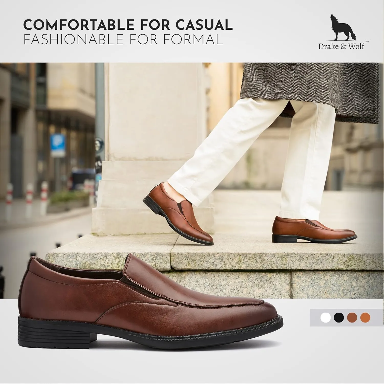 Drake & Wolf Mens Loafers Shoes - Mens Dress Shoes - Classic Manmade Microfiber Leather Loafers for Men Casual Dress Shoes - Comfortable Slip On Dress Shoes for Men - Formal Shoes