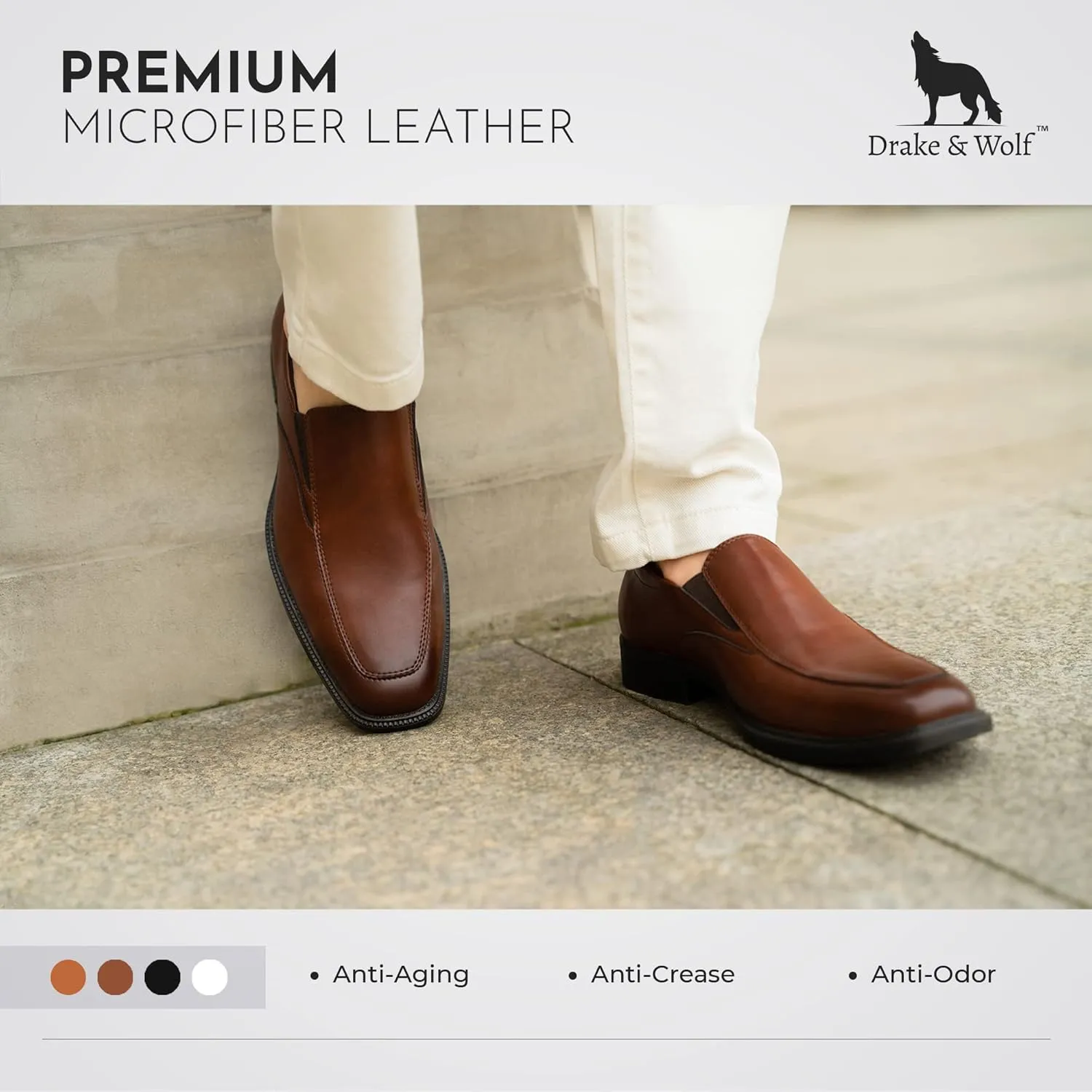 Drake & Wolf Mens Loafers Shoes - Mens Dress Shoes - Classic Manmade Microfiber Leather Loafers for Men Casual Dress Shoes - Comfortable Slip On Dress Shoes for Men - Formal Shoes