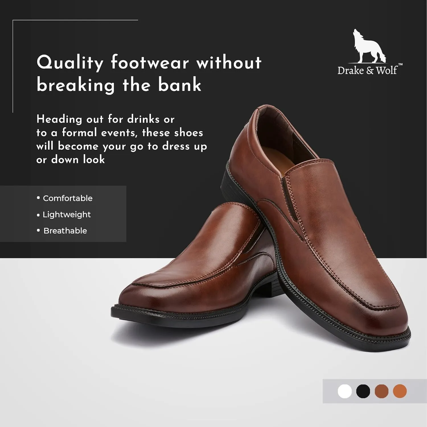 Drake & Wolf Mens Loafers Shoes - Mens Dress Shoes - Classic Manmade Microfiber Leather Loafers for Men Casual Dress Shoes - Comfortable Slip On Dress Shoes for Men - Formal Shoes