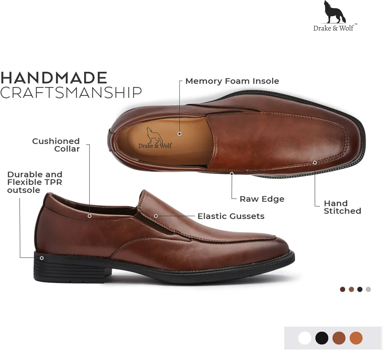 Drake & Wolf Mens Loafers Shoes - Mens Dress Shoes - Classic Manmade Microfiber Leather Loafers for Men Casual Dress Shoes - Comfortable Slip On Dress Shoes for Men - Formal Shoes