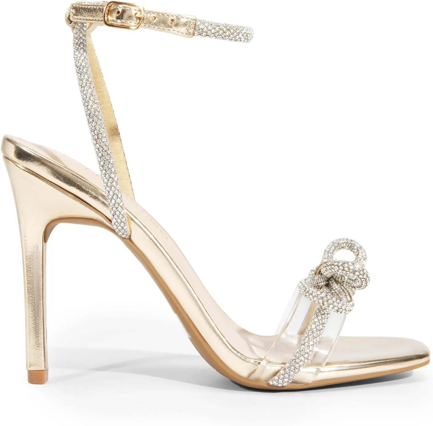 DREAM PAIRS Women's Double Bowknots Crystal Sandals Clear Slingback Heels Square Toe Shoes for Party Wedding