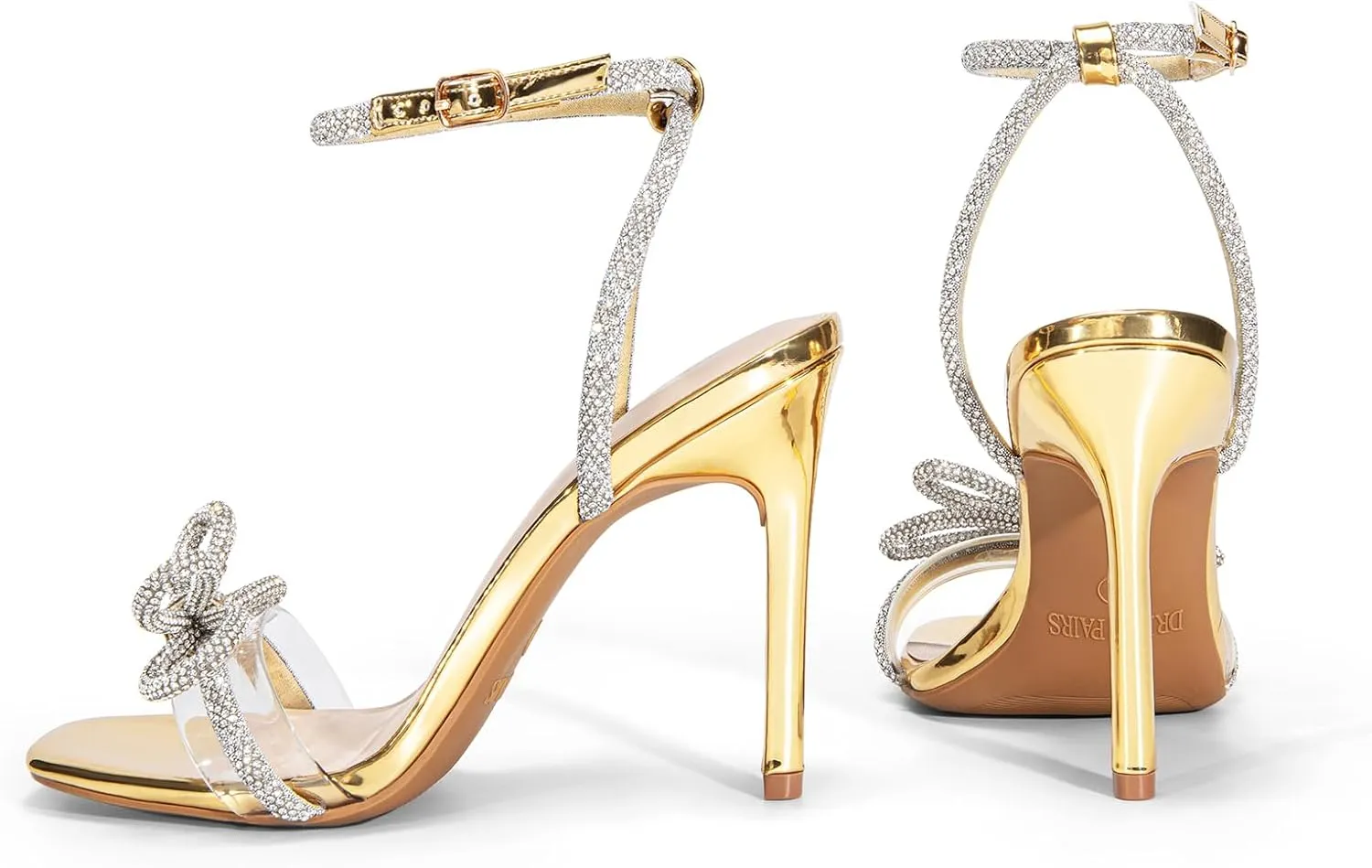 DREAM PAIRS Women's Double Bowknots Crystal Sandals Clear Slingback Heels Square Toe Shoes for Party Wedding