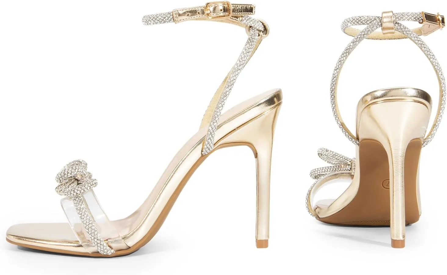 DREAM PAIRS Women's Double Bowknots Crystal Sandals Clear Slingback Heels Square Toe Shoes for Party Wedding