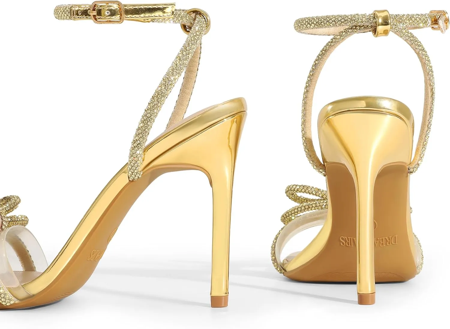 DREAM PAIRS Women's Double Bowknots Crystal Sandals Clear Slingback Heels Square Toe Shoes for Party Wedding