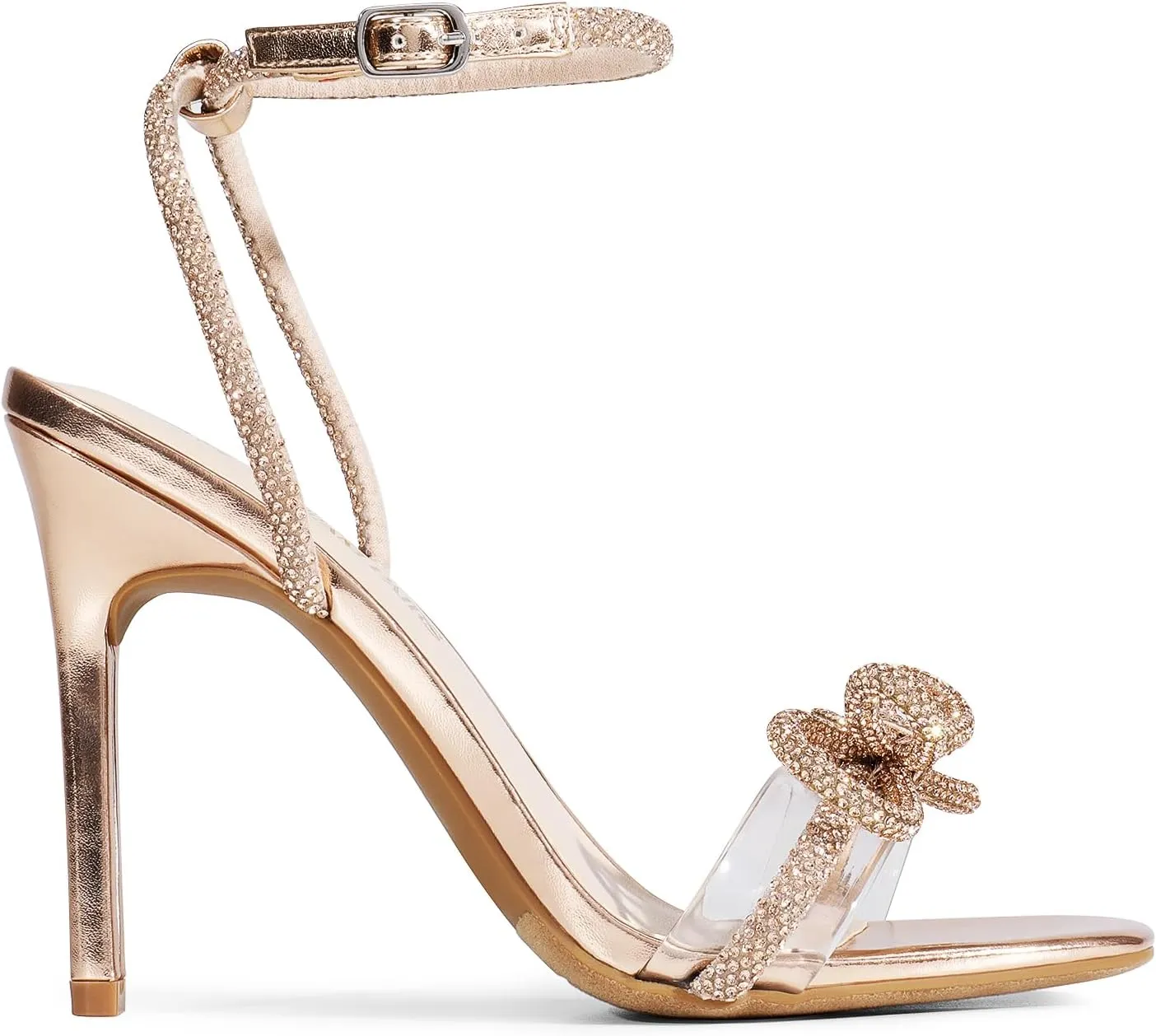 DREAM PAIRS Women's Double Bowknots Crystal Sandals Clear Slingback Heels Square Toe Shoes for Party Wedding