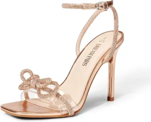 DREAM PAIRS Women's Double Bowknots Crystal Sandals Clear Slingback Heels Square Toe Shoes for Party Wedding
