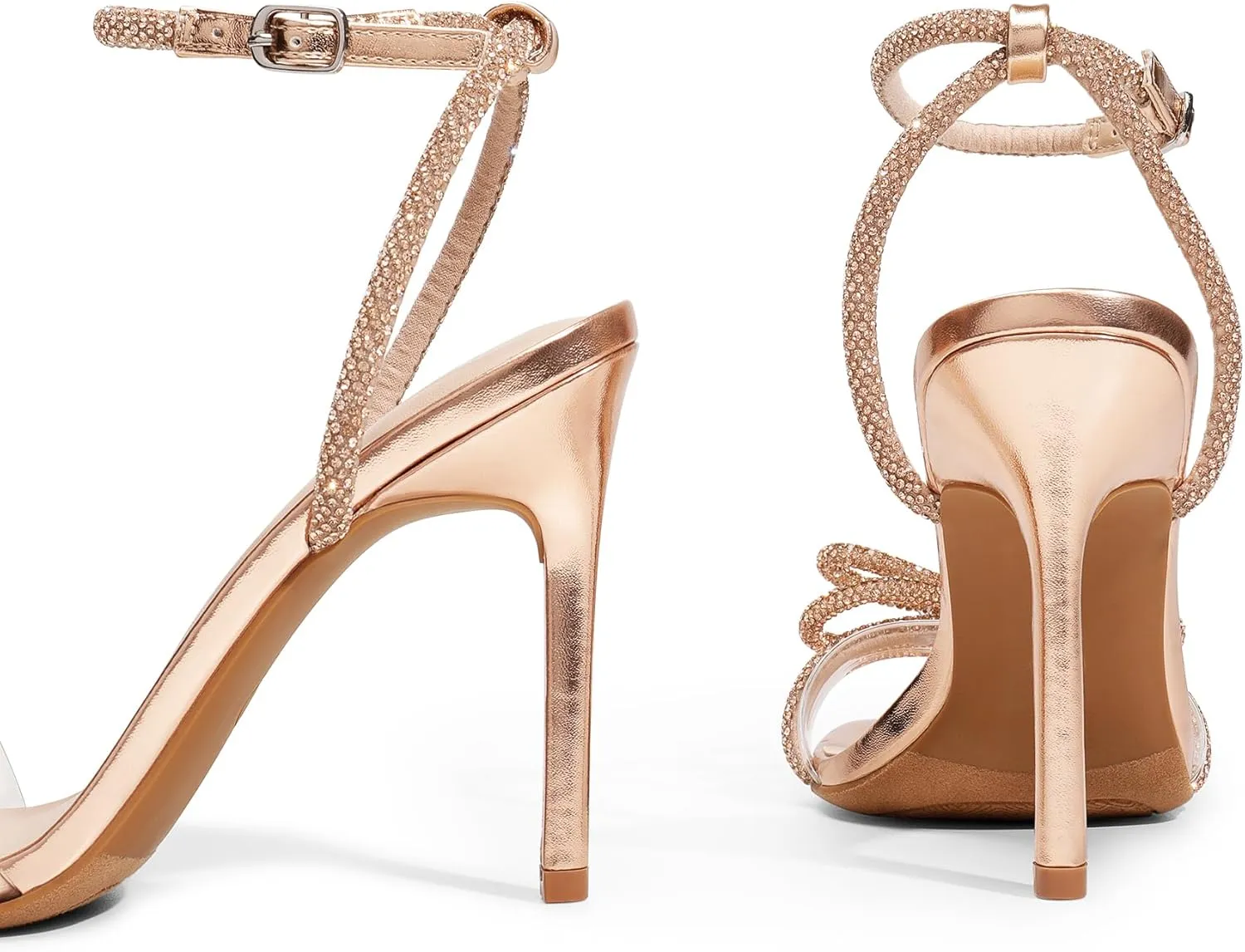 DREAM PAIRS Women's Double Bowknots Crystal Sandals Clear Slingback Heels Square Toe Shoes for Party Wedding