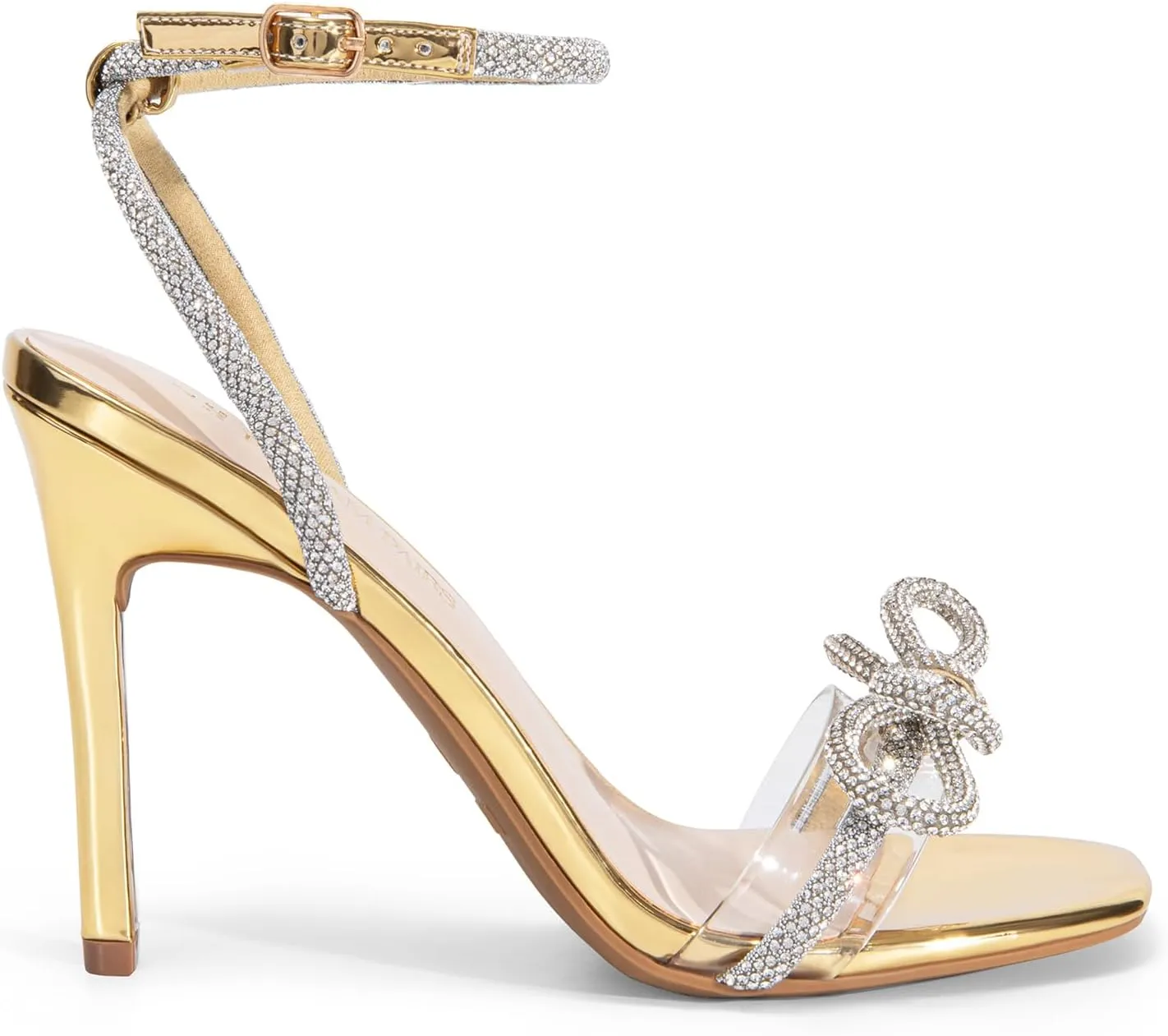DREAM PAIRS Women's Double Bowknots Crystal Sandals Clear Slingback Heels Square Toe Shoes for Party Wedding