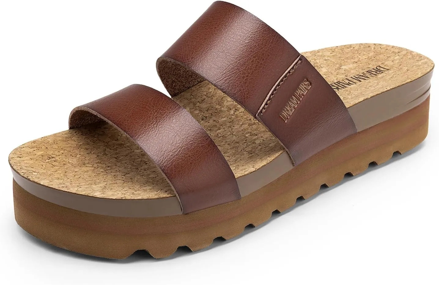 DREAM PAIRS Women's Platform Wedge Sandals with Arch Support, Comfortable Beach Slip-on Flat Sandals, Casual 2-Strap Cork Cushion Slides for Women
