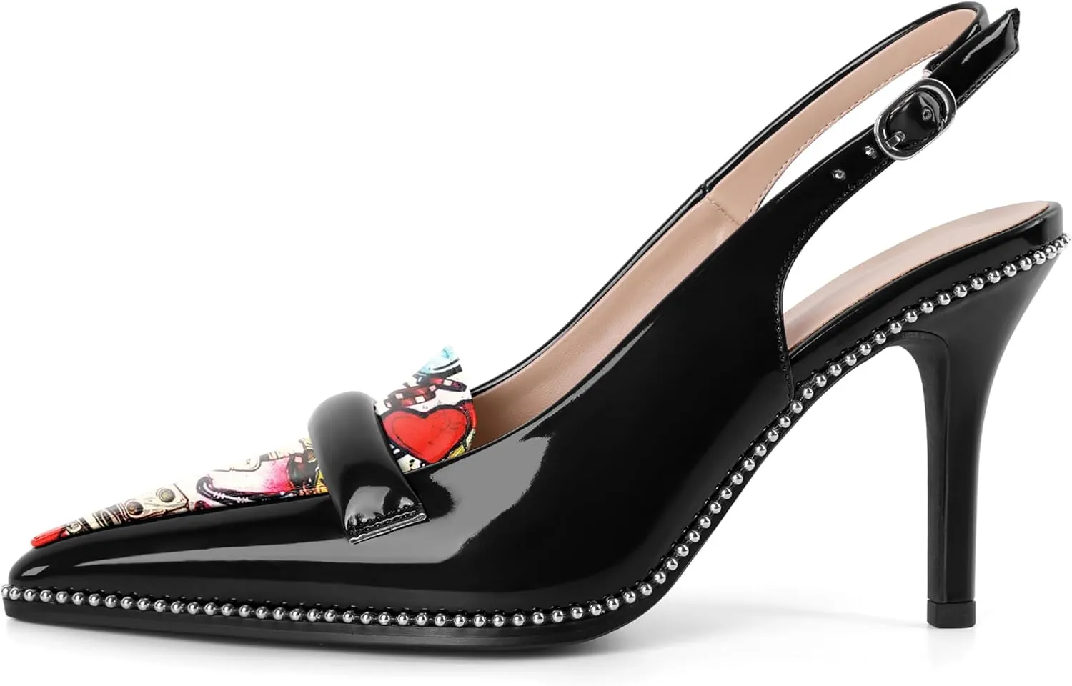 Eldof Pointed Toe Slingback Heels for Women Beaded Stiletto High Heel Women Pumps Shoes Dress 3.5 Inches in Multi Color