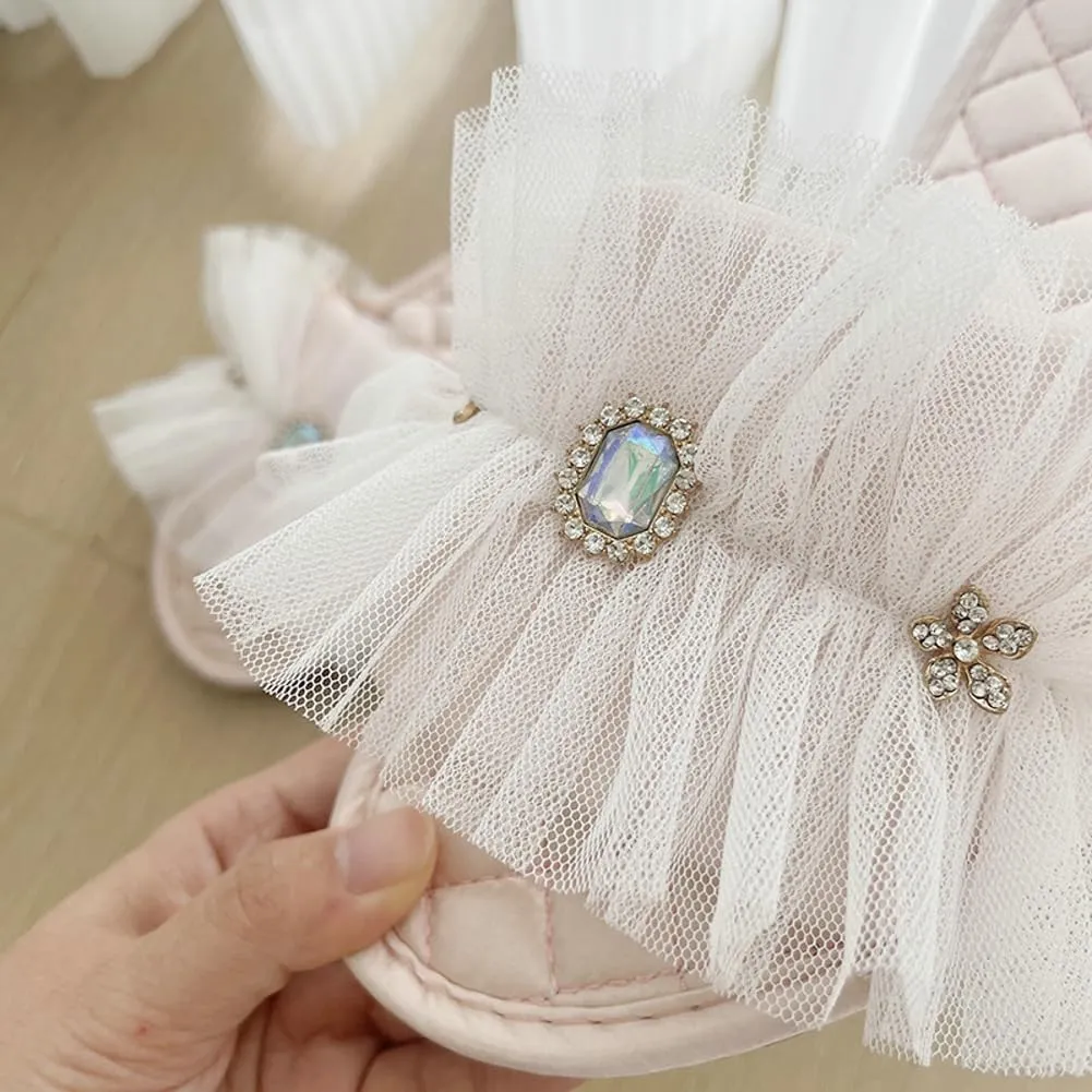 Elegant Satin Slippers for Women Indoor Outdoor Soft Lace Slide Rhinestone Sandals Open Toe Slide Shoes House Shoes