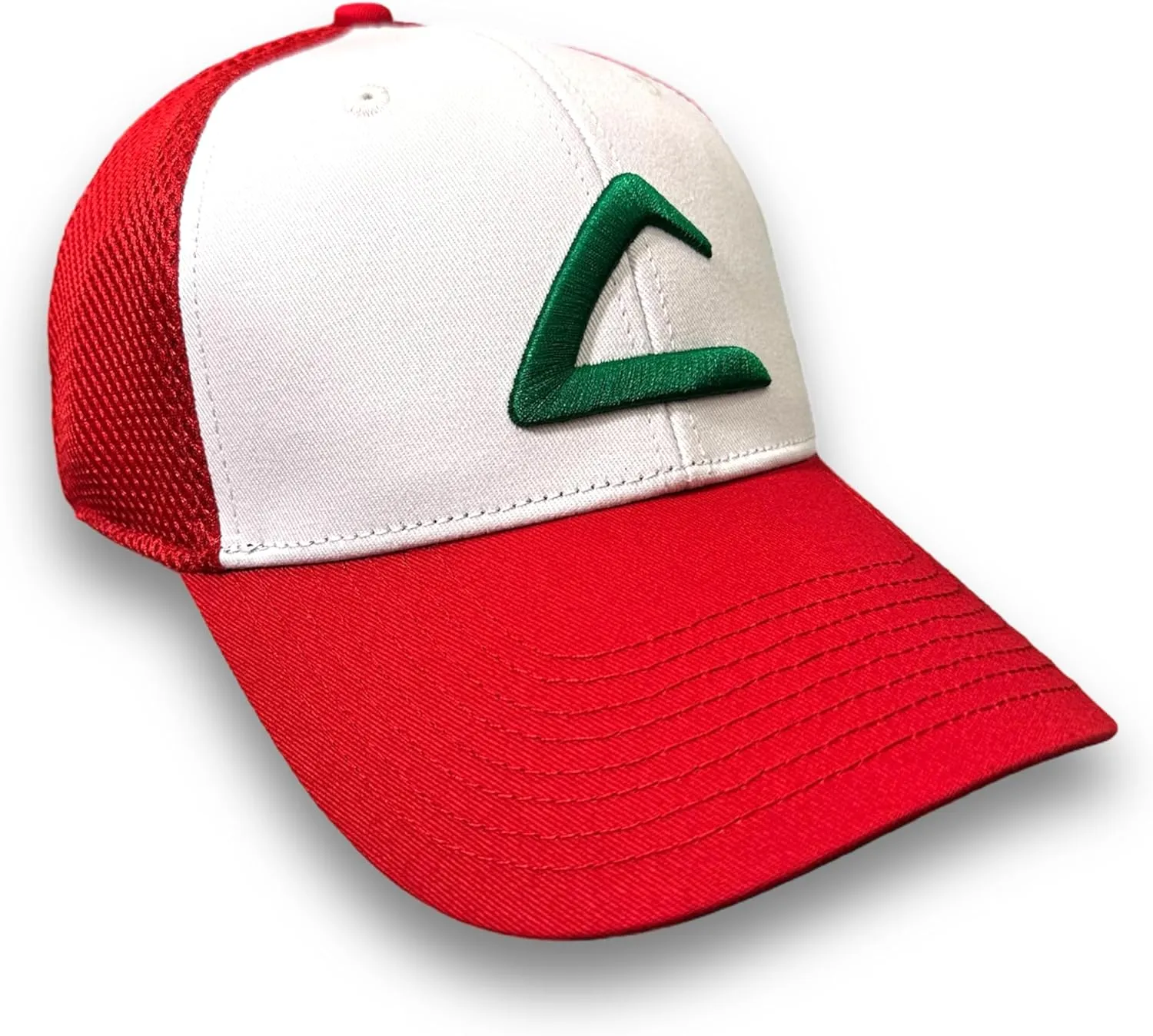 Embroidered Ash Anime Ketchum Inspired Red and White, Premium 3D Puff Logo League Trainer Anime Cosplay Soft Mesh Snapback