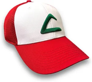 Embroidered Ash Anime Ketchum Inspired Red and White, Premium 3D Puff Logo League Trainer Anime Cosplay Soft Mesh Snapback