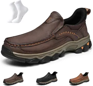 Enjerr Orthopedic Shoes Men - Arch Support, 2025 New Men's Orthopedic Hands-Free Genuine Leather Slip On Loafers