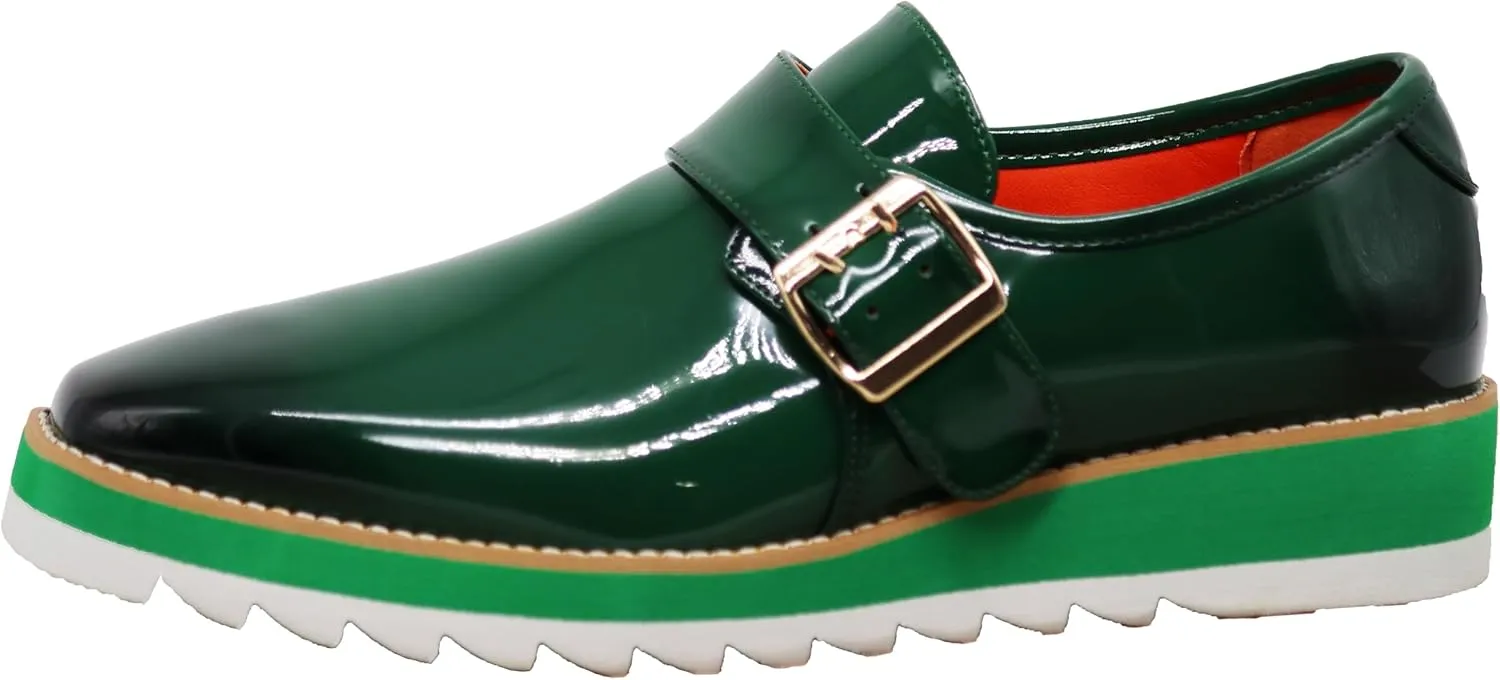 Enzo Romeo FREL Men's Patent Monk Strap Buckle Slip On Loafer Dress Shoes