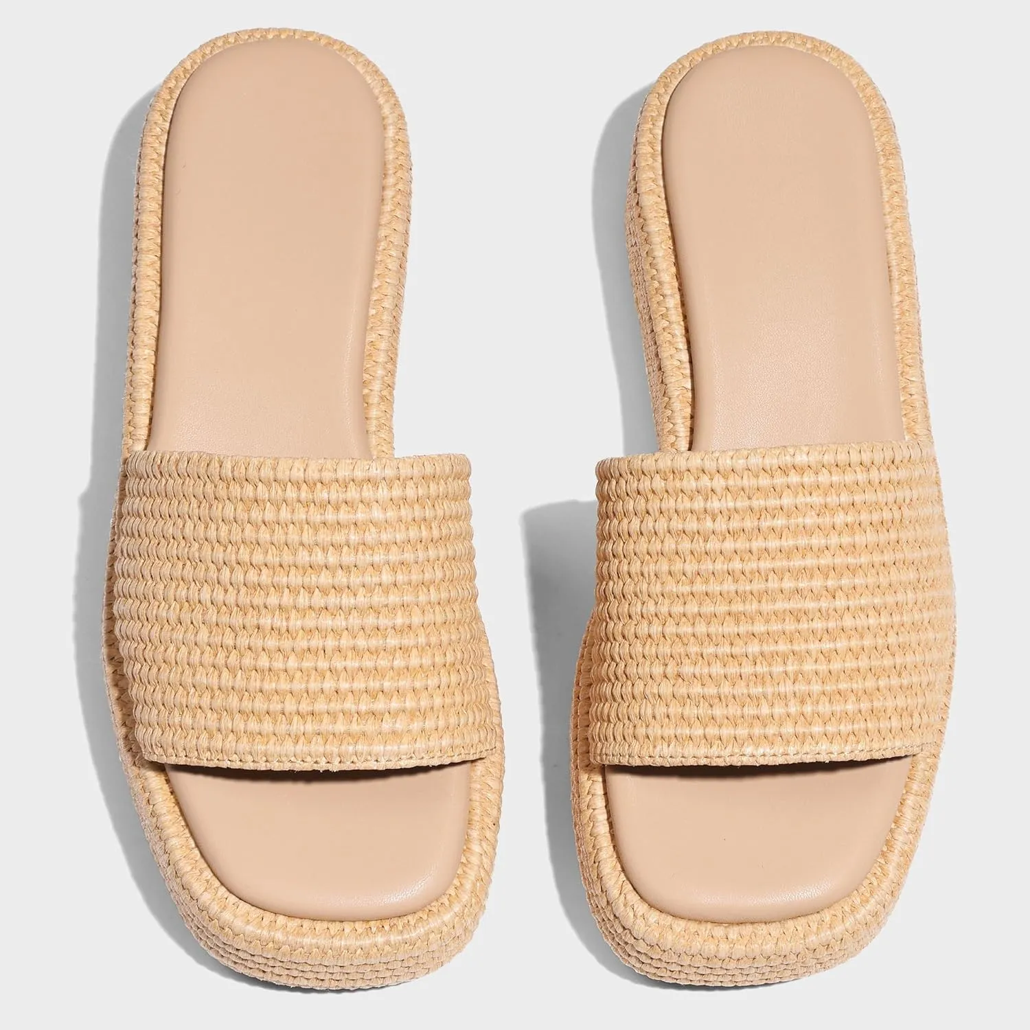 Erocalli Platform Sandals Women Cute Wedge Espadrilles Slip on Summer Beach Raffia Vacation Sandal Comfortable Open Toe Dressy Shoes