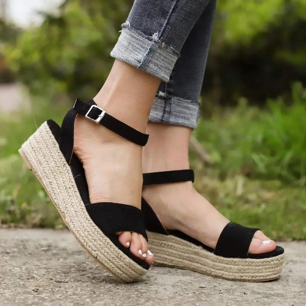 Espadrilles Wedges for Women,Casual Espadrille Platform Sandals Comfort Open Toe Ankle Strappy Studded Flatform Sandal Shoes