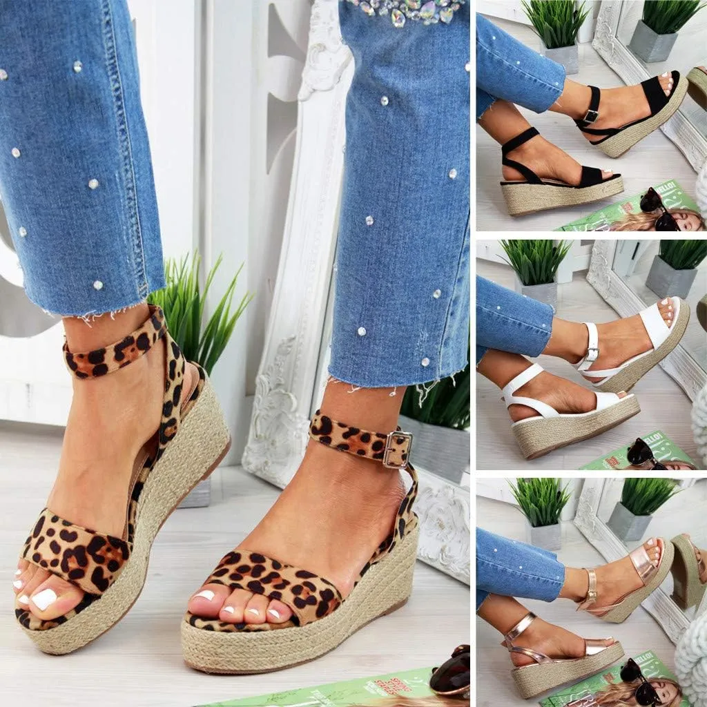 Espadrilles Wedges for Women,Casual Espadrille Platform Sandals Comfort Open Toe Ankle Strappy Studded Flatform Sandal Shoes