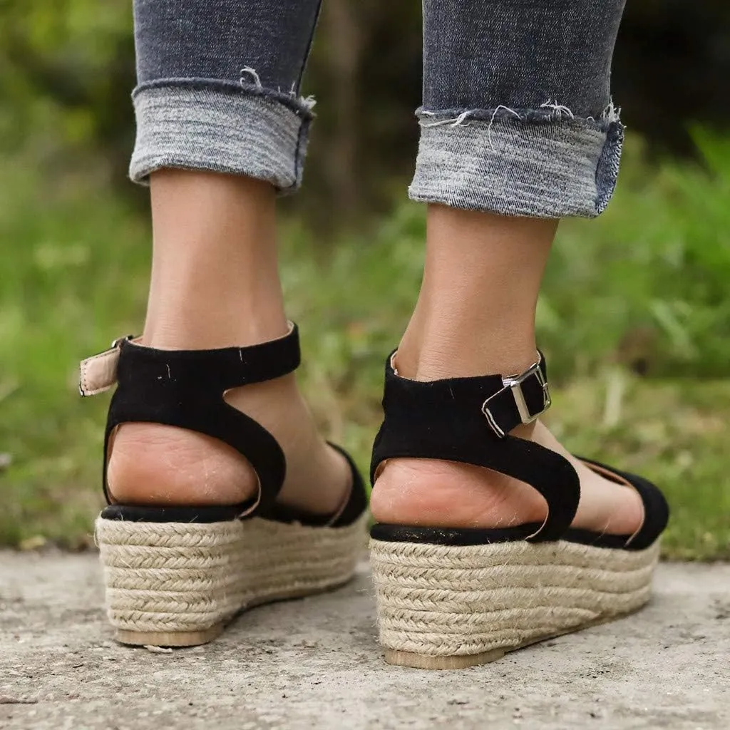 Espadrilles Wedges for Women,Casual Espadrille Platform Sandals Comfort Open Toe Ankle Strappy Studded Flatform Sandal Shoes
